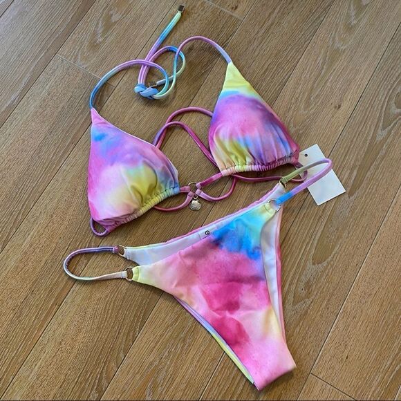 NWT-PLUMERIA Tie Dye/Unicorn “Ariel” High Cut Leg Light Padding Top Bikini - Picture 2 of 13